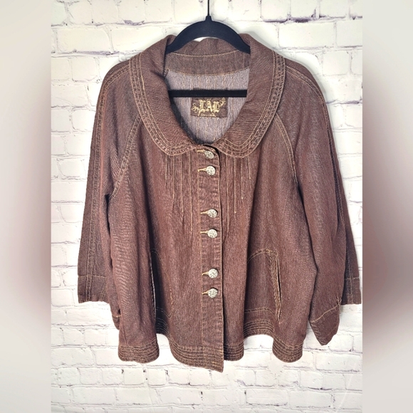 Live a Little Jackets & Blazers - LAL Brown Slouchy Oversized‎ Lightweight Jean Jacket